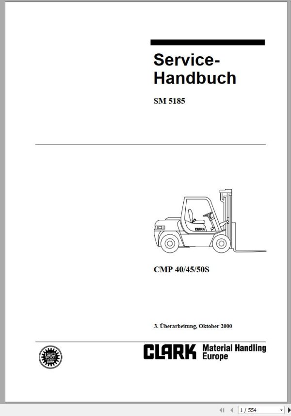 Clark Forklift CMP 40 45 50S Service Manual SM 5185 10.2000 DE