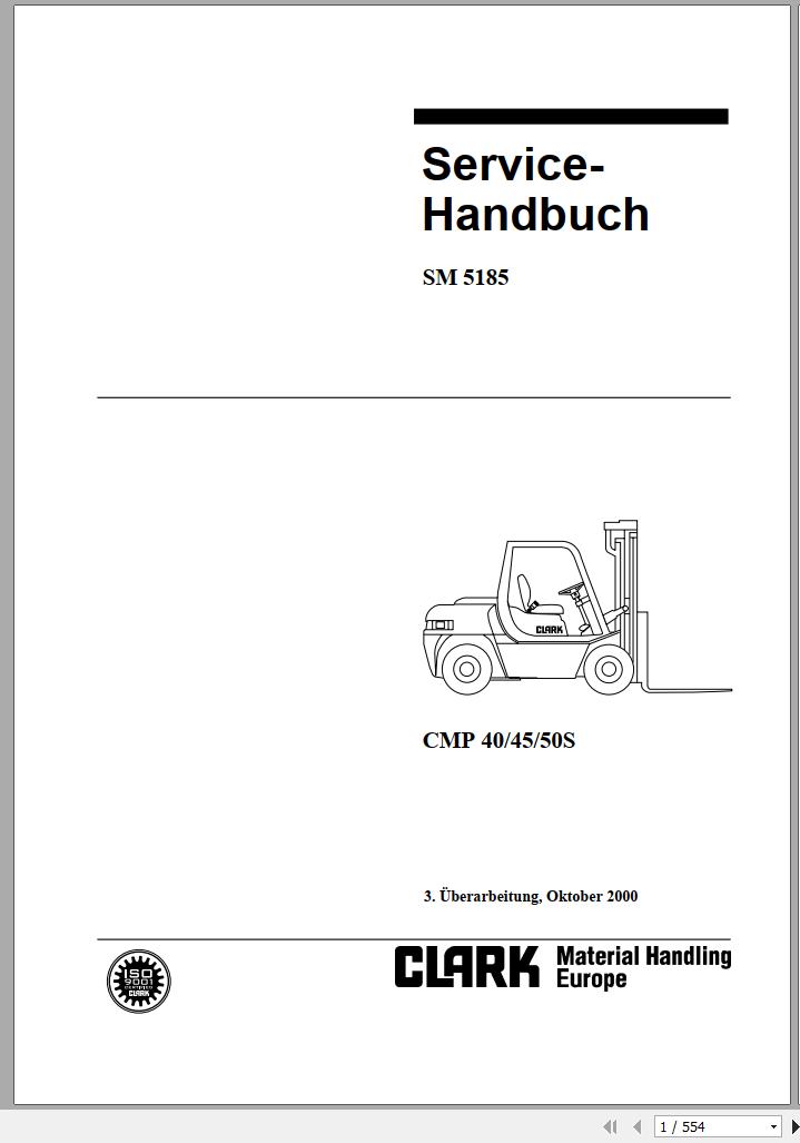 Clark Forklift CMP 40 45 50S Service Manual SM 5185 10.2000 DE