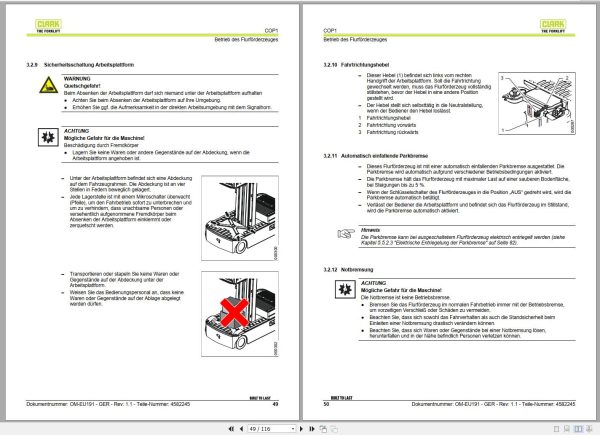 Clark Forklift COP1 8249 Operator Manual 4582245 OM EU191 03.2021 DE 1
