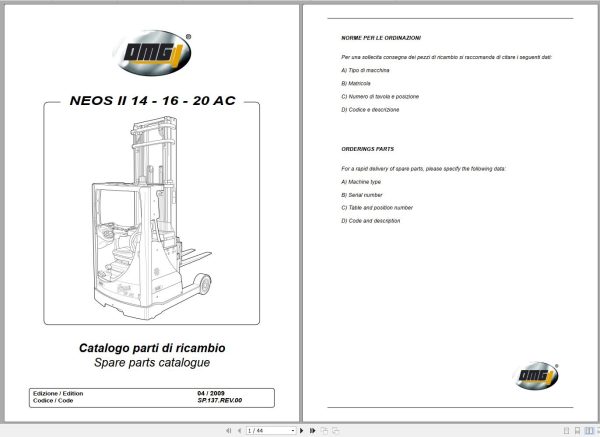 Clark Forklift CRT 14 16 20 AC Diagrams Parts Operating and Maintenance Manual 07.2010 EN IT DE