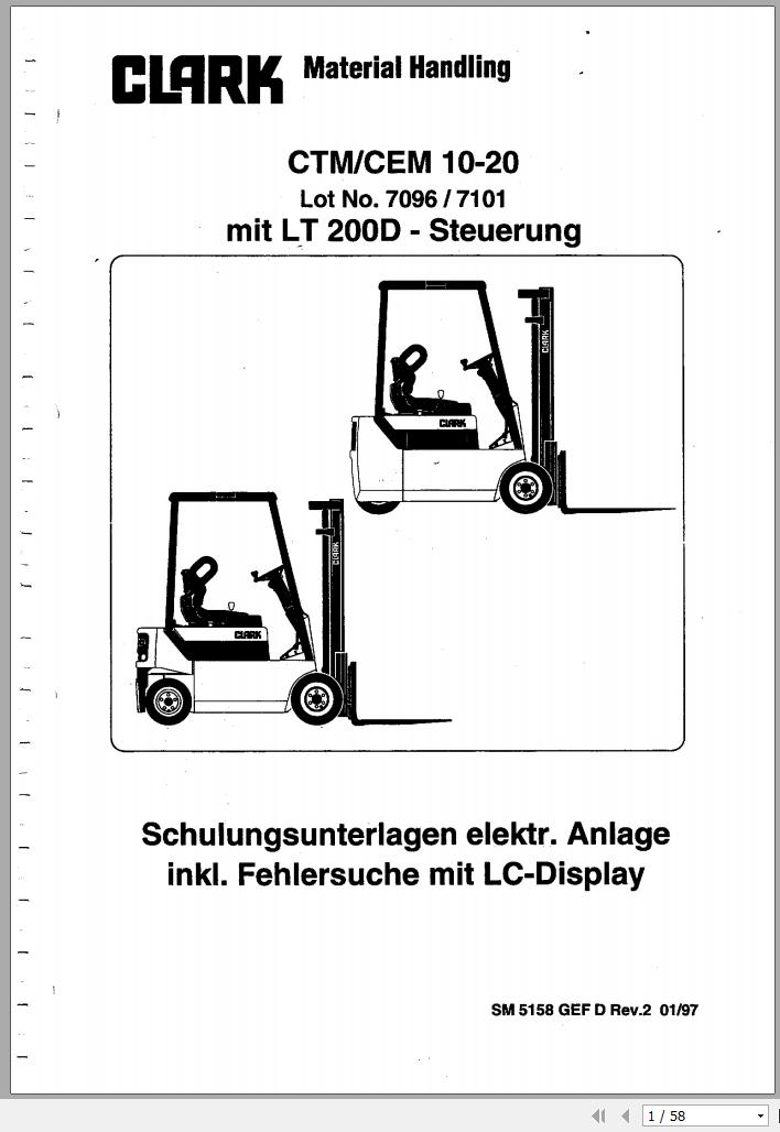 Clark Forklift CTM CEM 10 20 7096 7101 Service Manual SM 5167 5158 DE