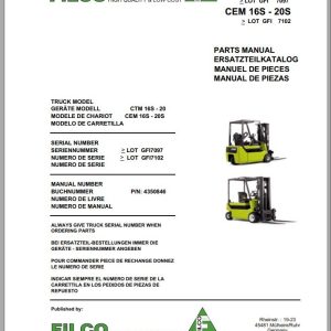 Clark Forklift CTM CEM 16S 20S GFI 7097 7102 Parts Manual 4350846 EN DE FR ES