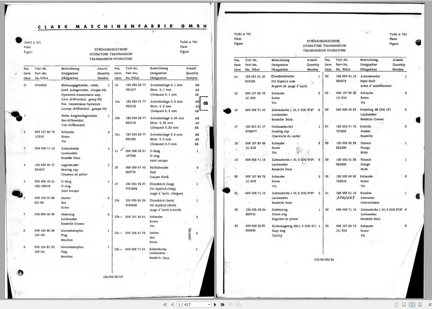 Clark Forklift DCY 40 50 LOT 5810 Parts Manual EN DE ES