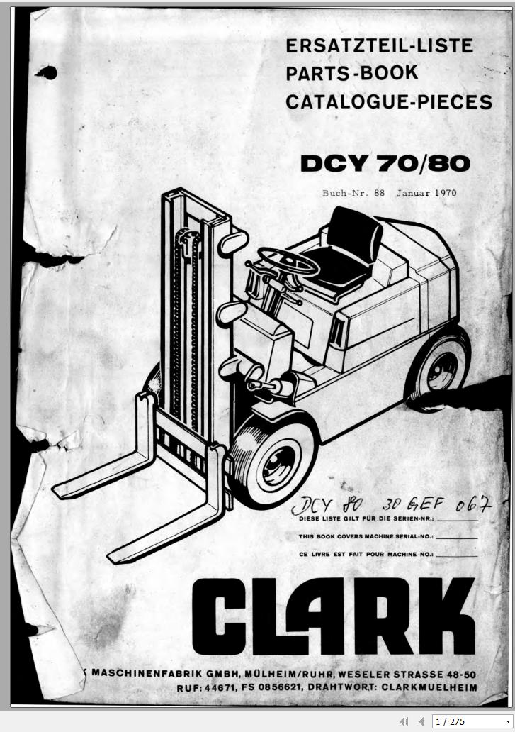 Clark Forklift DCY 70 80 GEF 067 Parts Manual EN DE FR