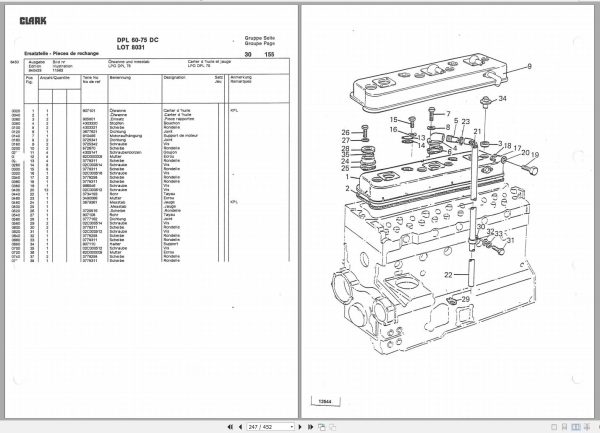 Clark Forklift DPL 60 75 DC LOT 8031 Parts Manual I 100 28 GEF EN DE 1
