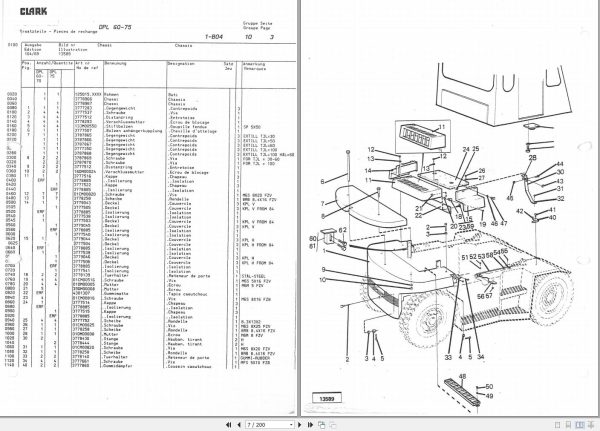 Clark Forklift DPL 60 75 LOT 5810 Parts Manual 920936 00275 EN DE FR 1