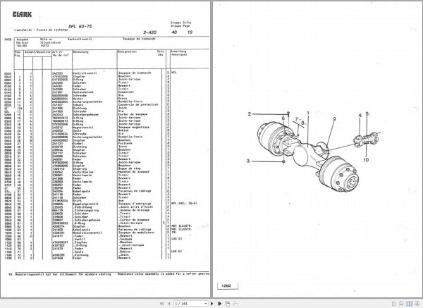 Clark Forklift DPL 60 75 LOT 5810 Parts Manual EN DE