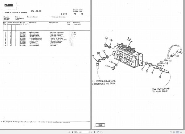 Clark Forklift DPL 60 75 LOT 5810 Parts Manual EN DE 1