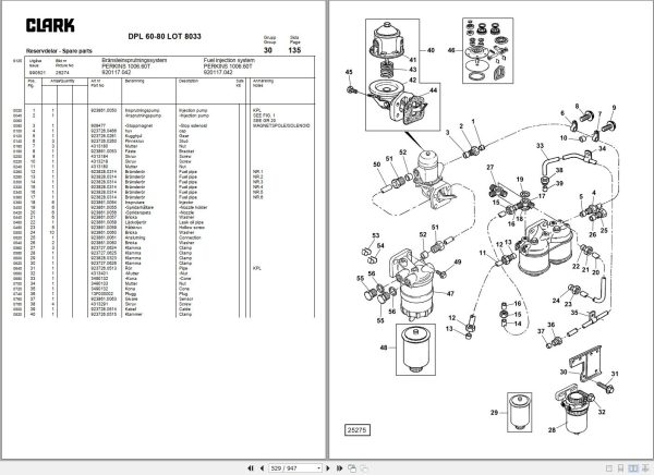 Clark Forklift DPL 60 80 8033 Parts Manual 990520 EN SV 1