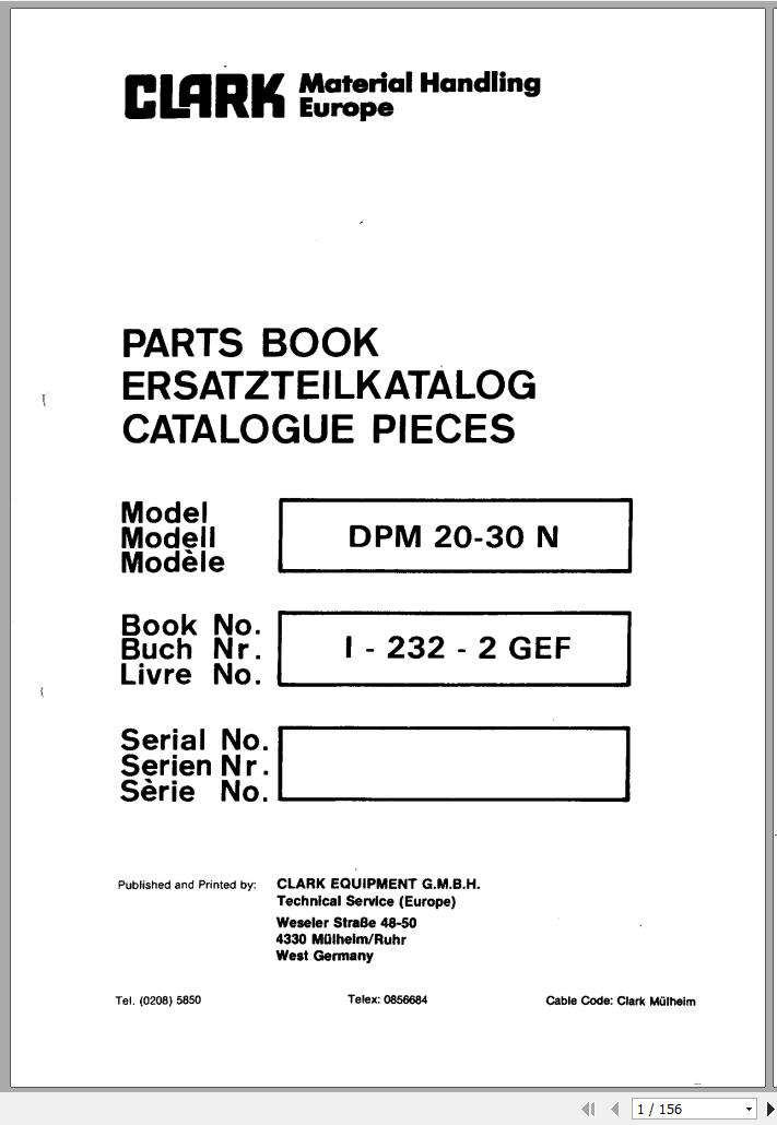 Clark Forklift DPM 20 30 N Parts Manual I 232 2 GEF EN DE FR