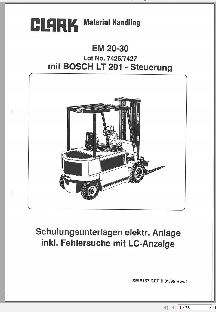 Clark Forklift EM 20 30 7426 7427 Service Manual SM 5157 GEF DE