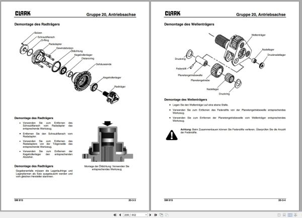 Clark Forklift GEX 16 18 20s 4 Wheels Service Manual 8076138 SM 815 12.2009 DE 1