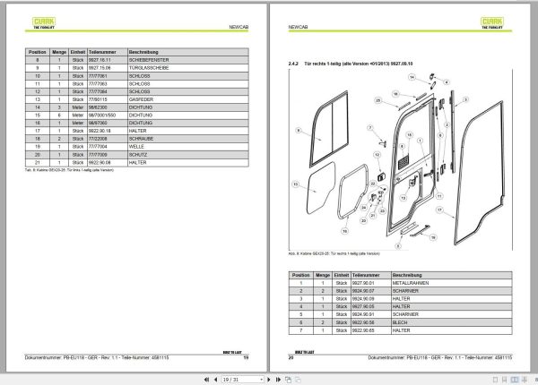 Clark Forklift GEX20 GEX25 Cabin Parts Manual 4581115 PB EU118 07.2018 DE 1