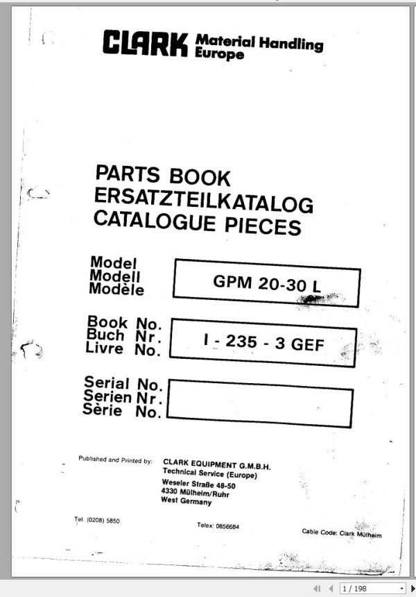 Clark Forklift GPM 20 30 L Parts Manual I 235 3 GEF EN DE FR