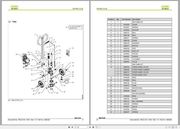 Clark Forklift GS PRO 2.5 QL 4579004 4579009 Parts Manual 4580282 PB EU103 09.2016 1