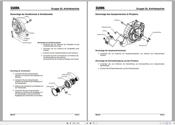 Clark Forklift GTX 16 18 20s 3 Wheels Service Manual 8076138 SM 815 12.2009 DE 1