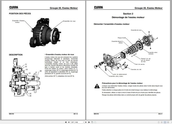 Clark Forklift GTX 16 18 20s 3 Wheels Service Manual 8076139 SM 816 12.2009 FR 1