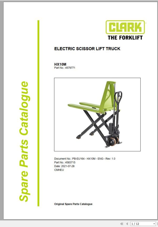 Clark Forklift HX10M 4579771 Parts Manual 4583715 PB EU164 07.2021