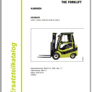Clark Forklift Level 1 Level 4 Cabin Parts Manual 4581111 PB EU114 02.2022 DE