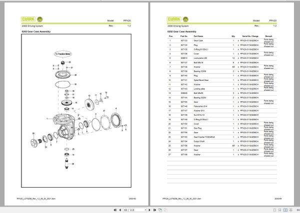 Clark Forklift PPX20 8258 Parts Manual PB EU138 09.2021 1