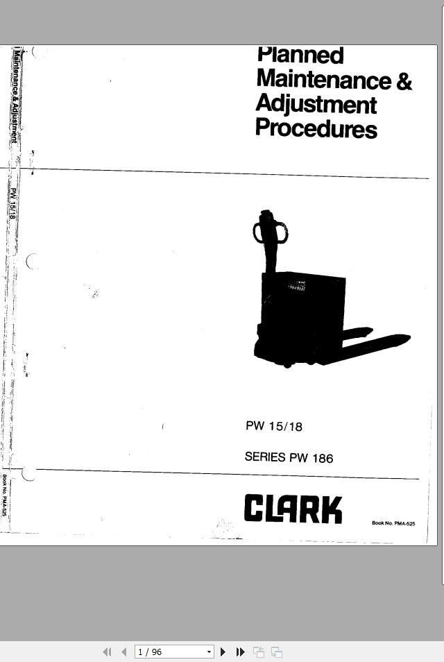 Clark Forklift PW 15 18 Series PW 186 Planned Maintenance Adjustment Procedures PMA 539