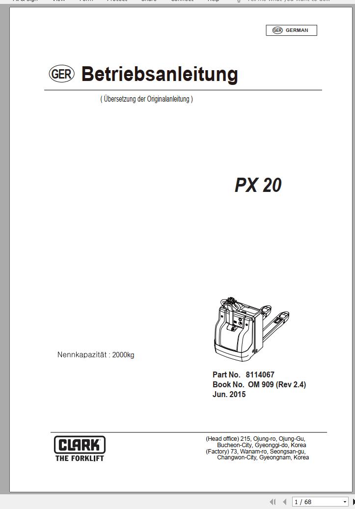 Clark Forklift PX 20 Operator Manual 8114067 OM 909 06.2015 DE