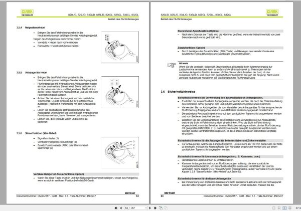 Clark Forklift S20 S32 L D CL 10000 10006 Operator Manual 4581247 OM EU157 07.2018 DE 1