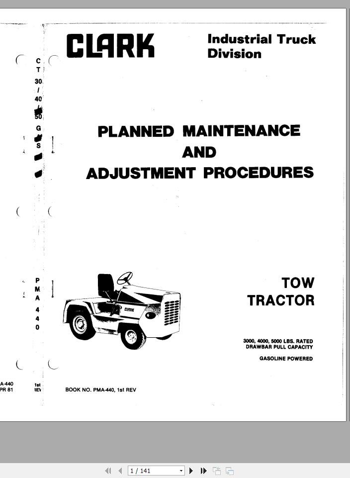 Clark Forklift TOW Tractor Planned Maintenance Adjustment Procedures PMA 440