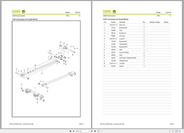 Clark Forklift WPX18 8257 Parts Manual PB EU140 09.2021 1