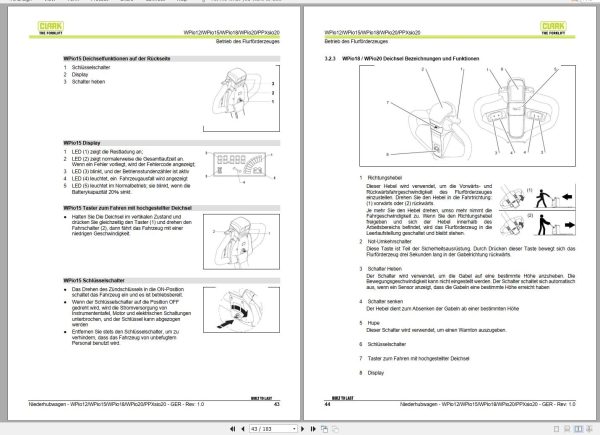 Clark Forklift WPio12 WPio20 PPXsio20 8233 8294 Operator Manual 4583009 OM EU221 09.2020 DE 1