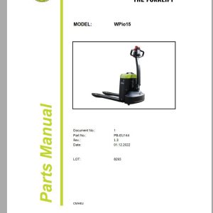 Clark Forklift WPio15 8293 Parts Manual PB EU144 01.2022