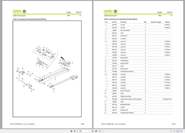 Clark Forklift WPio15 8293 Parts Manual PB EU144 01.2022 1