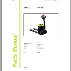 Clark Forklift WPio18 8288 Parts Manual PB EU147 01.2022