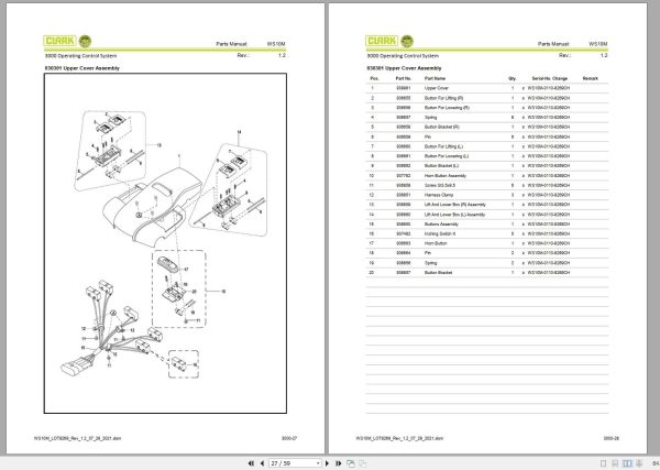 Clark Forklift WS10M 8269 Parts Manual PB EU134 07.2021 1