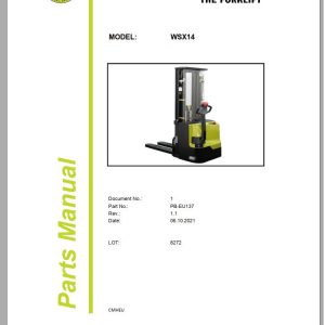 Clark Forklift WSX14 8272 Parts Manual PB EU137 06.2021