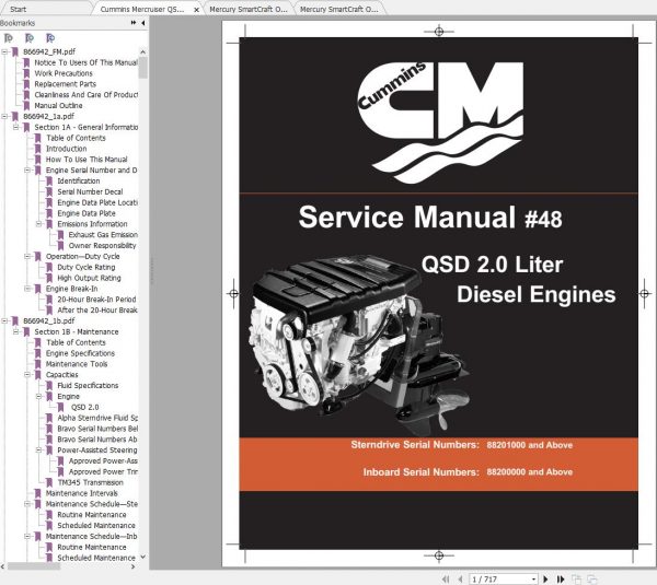 Cummins Mercruiser QSD 2.0 Liter Diesel Engine Service Manual SM 07170 1