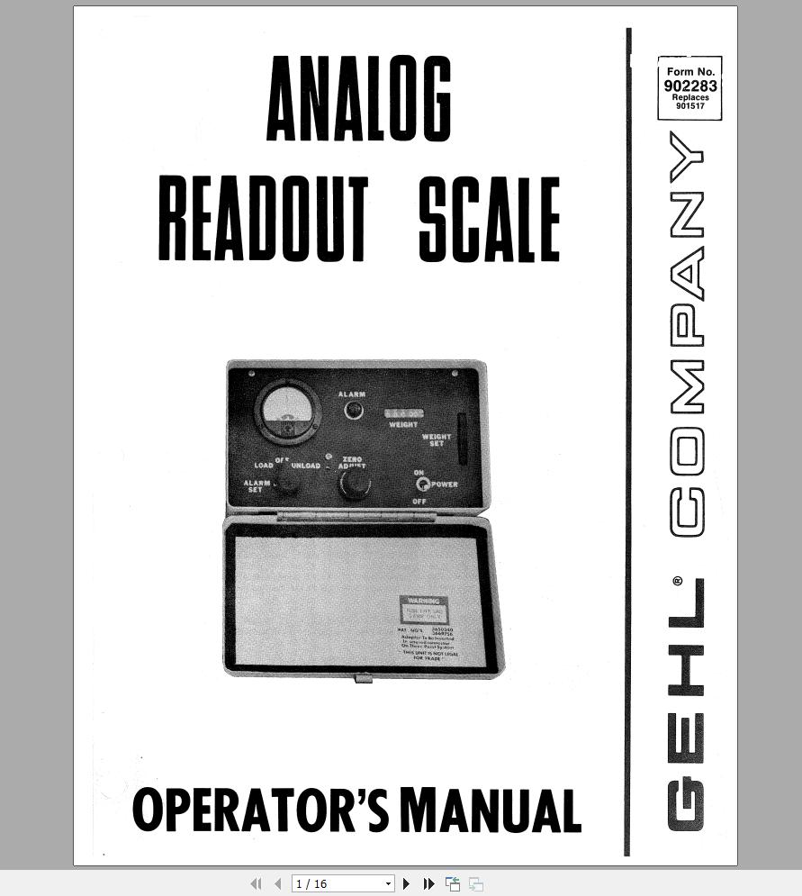 Gehl Analog Readout Scale Operators Manual 902283A 1