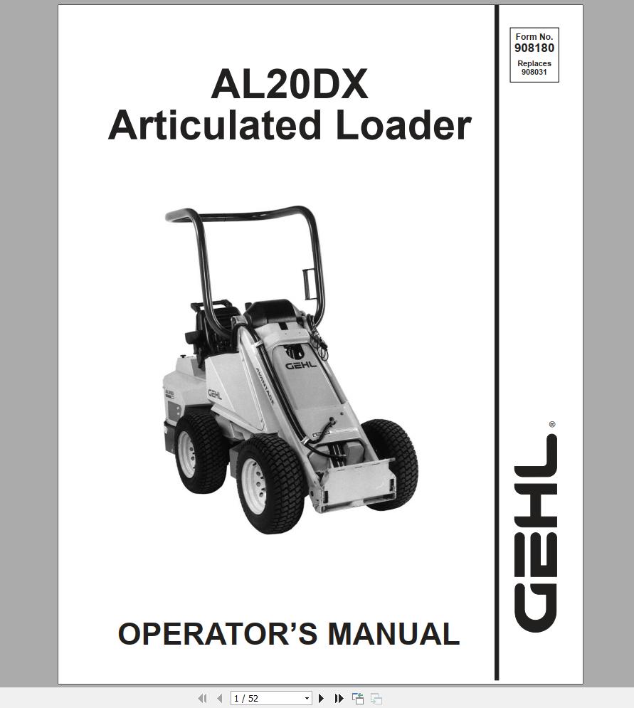 Gehl Articulated Loader AL20 DX Series I Operators Manual 908180A 1
