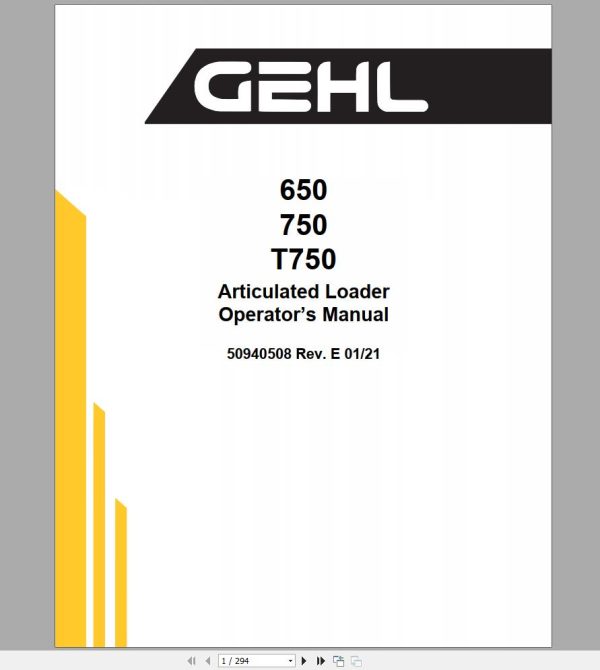 Gehl Articulated Loader AL650 AL750 ALT750 Operators Manual 50940508 01 1