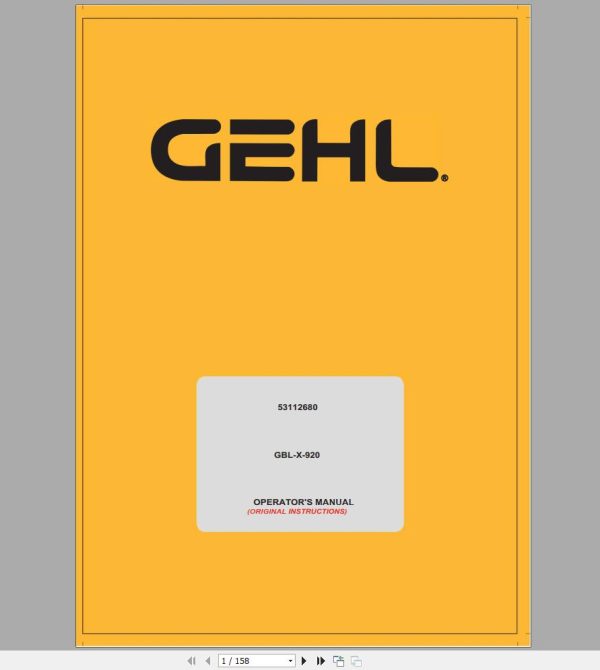 Gehl Backhoe Loader GBL X 920 Operators Manual 53112680B 04 1