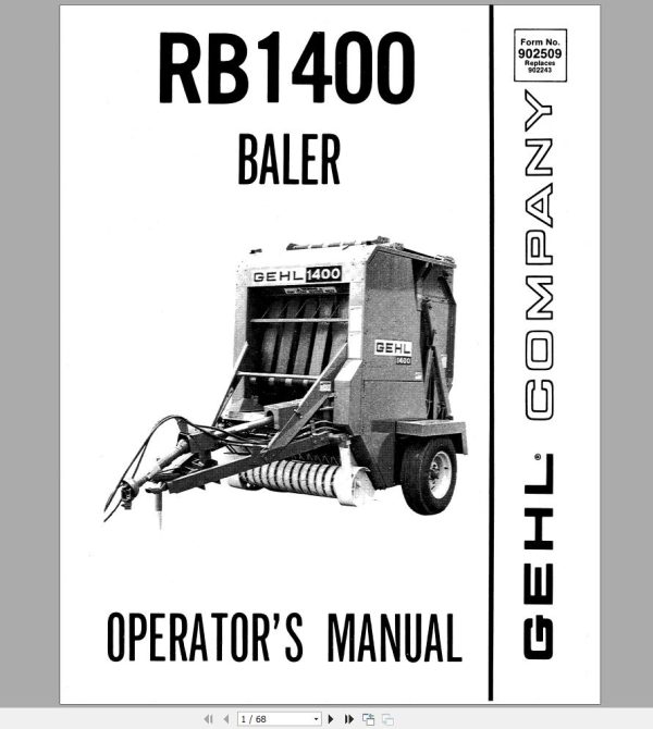 Gehl Baler RB1400 Operators Manual 902509A 1