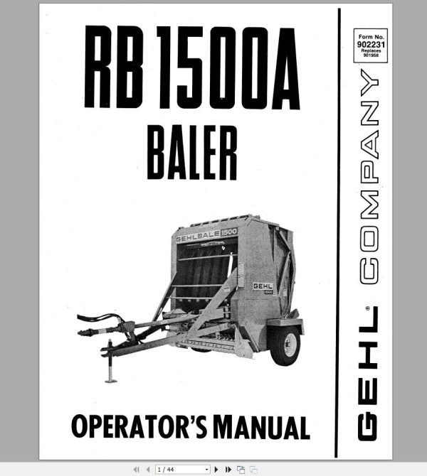 Gehl Baler RB1500A Operators Manual 902231A 1