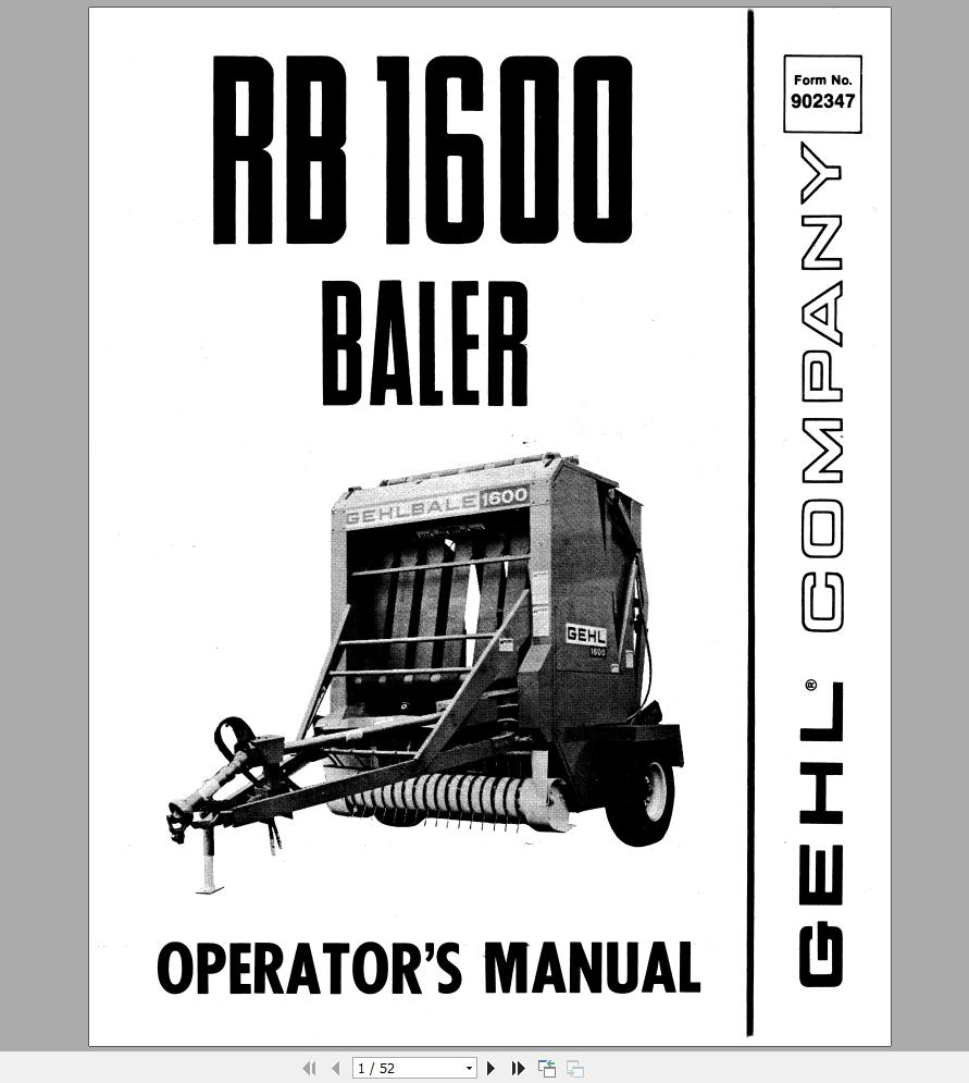 Gehl Baler RB1600 Operators Manual 902347A 1