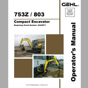 Gehl Compact Excavator 753Z GE803 Operators Manual 918074 08 1