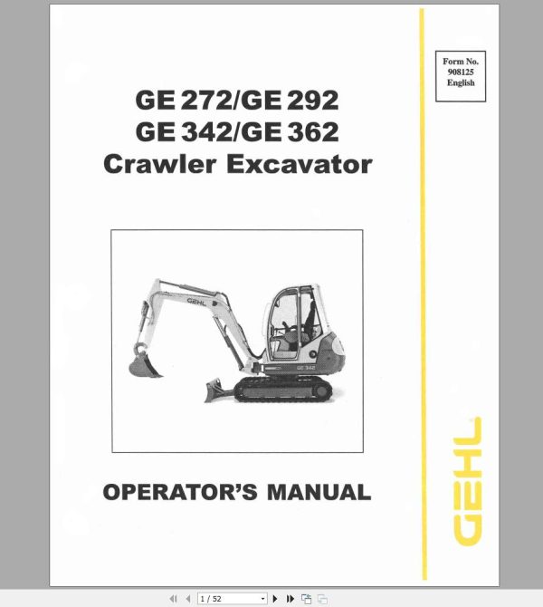 Gehl Crawler Excavator GE272 GE292 GE362 Operators Manual 908125 1
