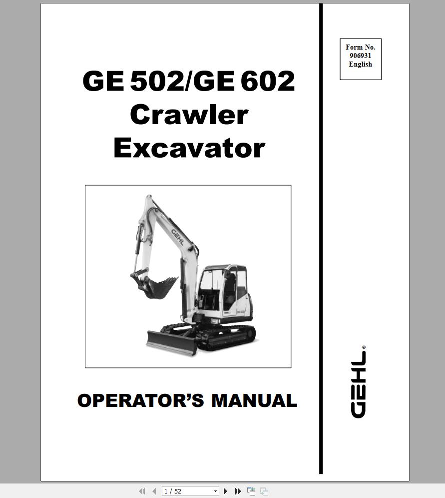 Gehl Crawler Excavator GE602 GE502 Operators Manual 906931A 1