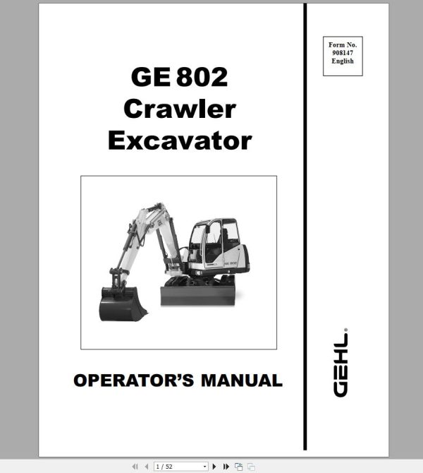 Gehl Crawler Excavator GE802 Operators Manual 908147 1