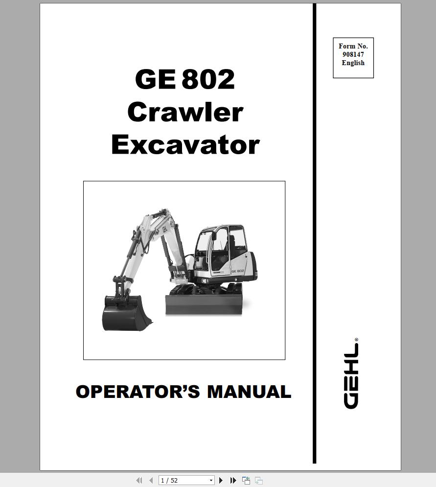 Gehl Crawler Excavator GE802 Operators Manual 908147 1