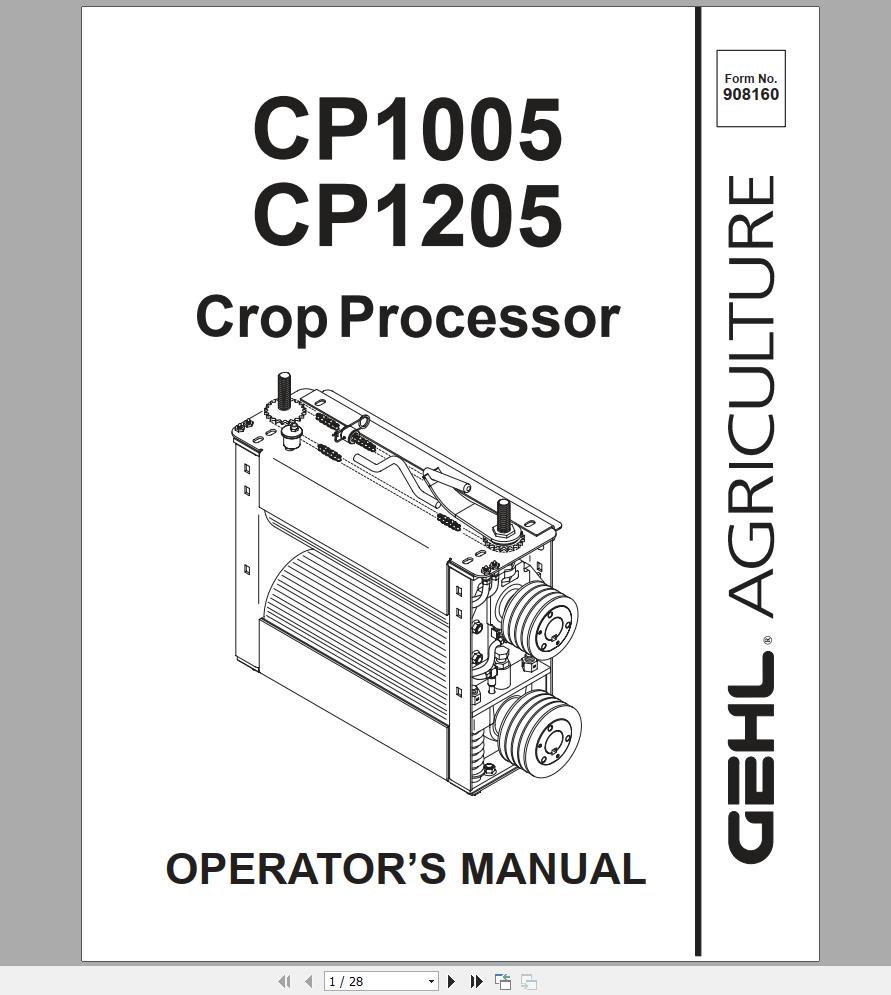 Gehl Crop Processor CP1005 CP1205 Operators Manual 908160A 1