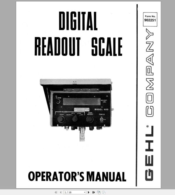 Gehl Digital Readout Scale 400 Operators Manual 902251A 1